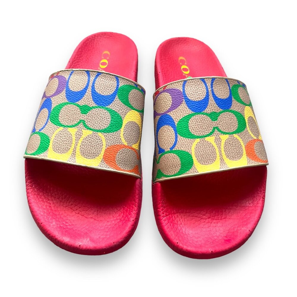 Coach Pride Collection Udele Sport Slide in Rainbow Signature Canvas - US Size 8